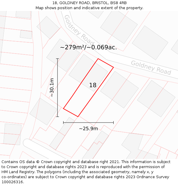 18, GOLDNEY ROAD, BRISTOL, BS8 4RB: Plot and title map