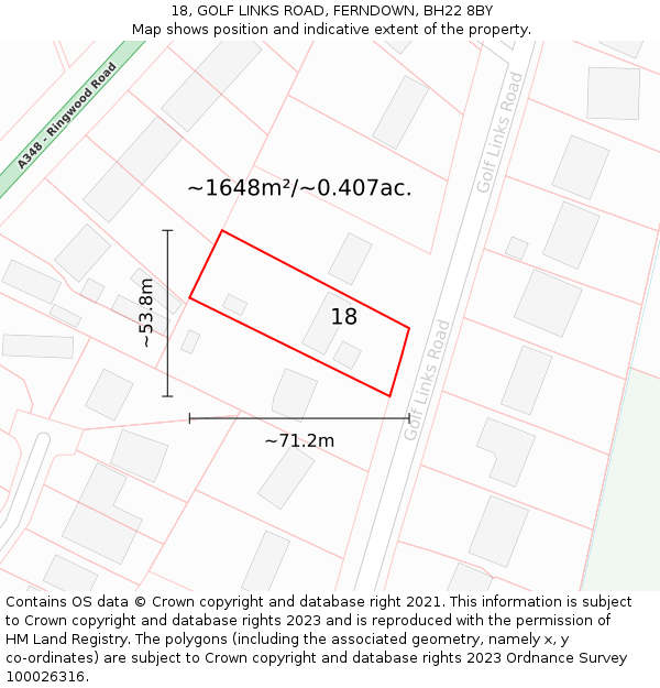 18, GOLF LINKS ROAD, FERNDOWN, BH22 8BY: Plot and title map