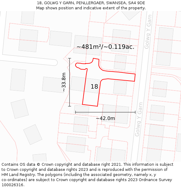 18, GOLWG Y GARN, PENLLERGAER, SWANSEA, SA4 9DE: Plot and title map