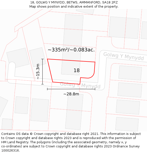 18, GOLWG Y MYNYDD, BETWS, AMMANFORD, SA18 2PZ: Plot and title map