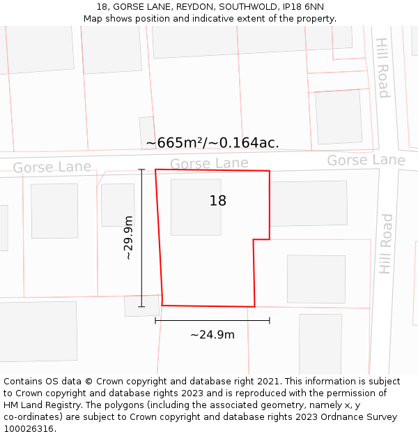 18, GORSE LANE, REYDON, SOUTHWOLD, IP18 6NN: Plot and title map