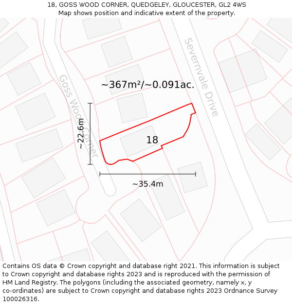 18, GOSS WOOD CORNER, QUEDGELEY, GLOUCESTER, GL2 4WS: Plot and title map
