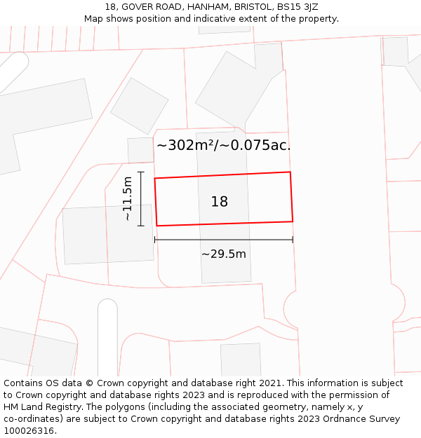 18, GOVER ROAD, HANHAM, BRISTOL, BS15 3JZ: Plot and title map