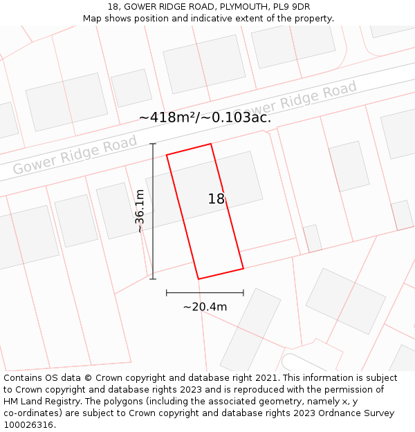 18, GOWER RIDGE ROAD, PLYMOUTH, PL9 9DR: Plot and title map