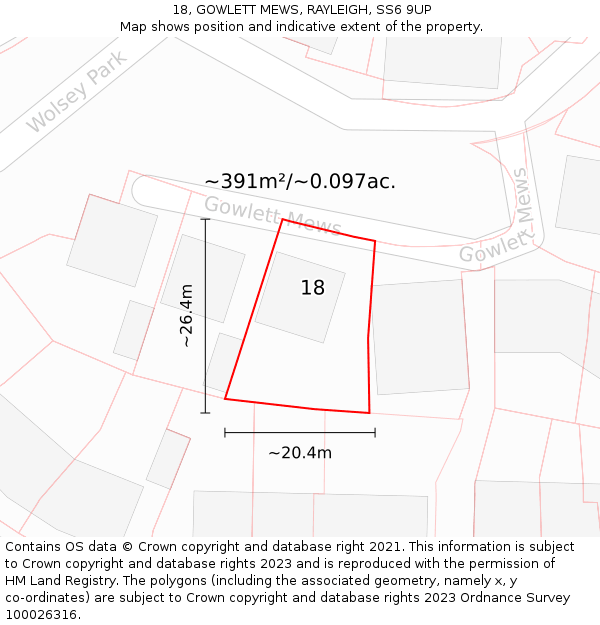 18, GOWLETT MEWS, RAYLEIGH, SS6 9UP: Plot and title map