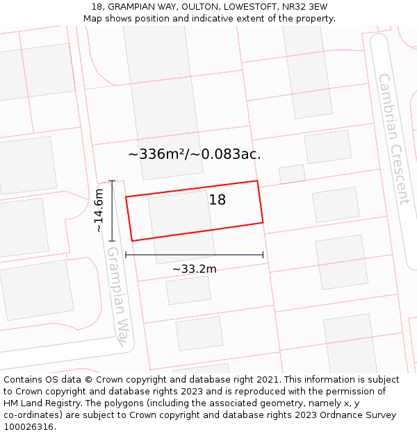 18, GRAMPIAN WAY, OULTON, LOWESTOFT, NR32 3EW: Plot and title map