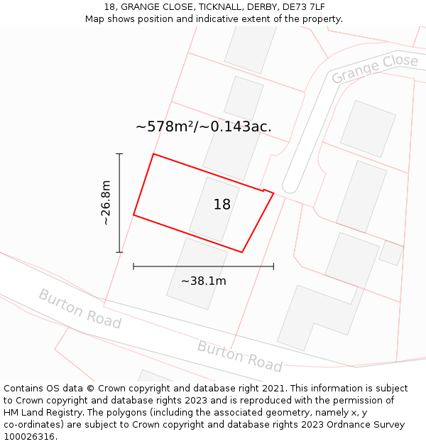 18, GRANGE CLOSE, TICKNALL, DERBY, DE73 7LF: Plot and title map