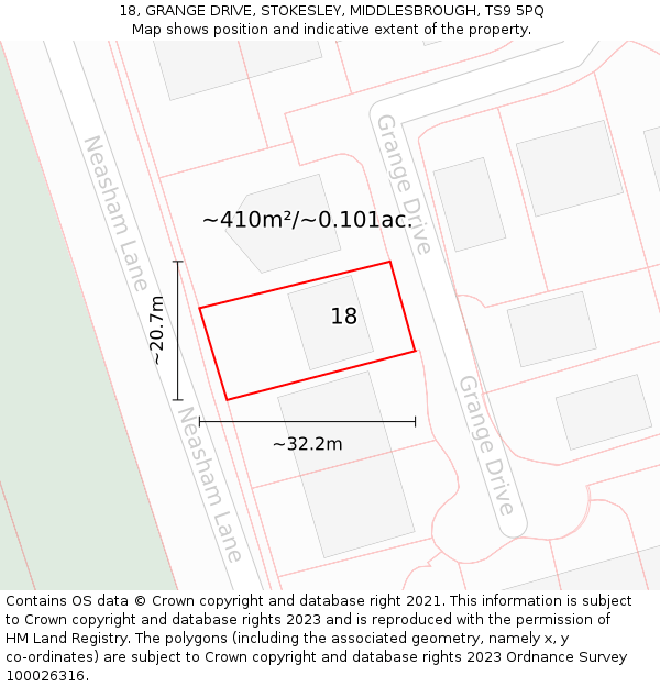 18, GRANGE DRIVE, STOKESLEY, MIDDLESBROUGH, TS9 5PQ: Plot and title map