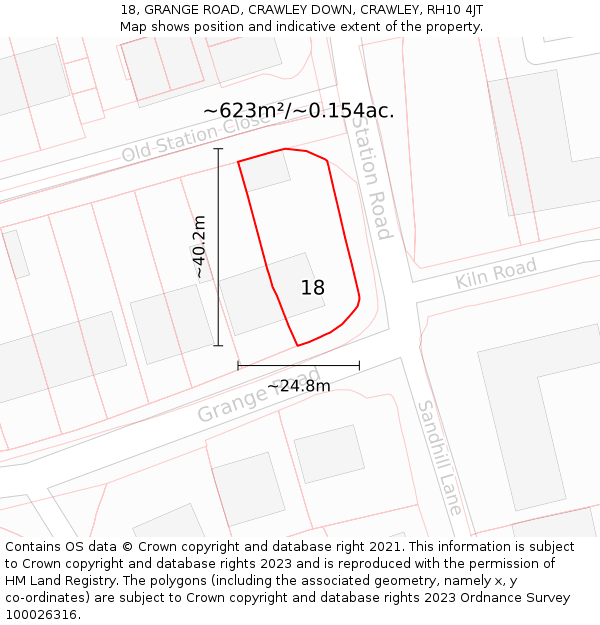 18, GRANGE ROAD, CRAWLEY DOWN, CRAWLEY, RH10 4JT: Plot and title map