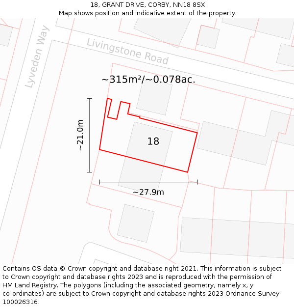 18, GRANT DRIVE, CORBY, NN18 8SX: Plot and title map