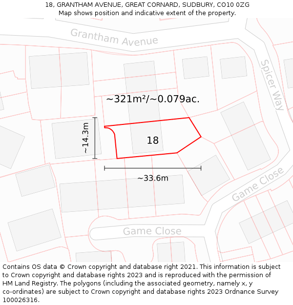 18, GRANTHAM AVENUE, GREAT CORNARD, SUDBURY, CO10 0ZG: Plot and title map