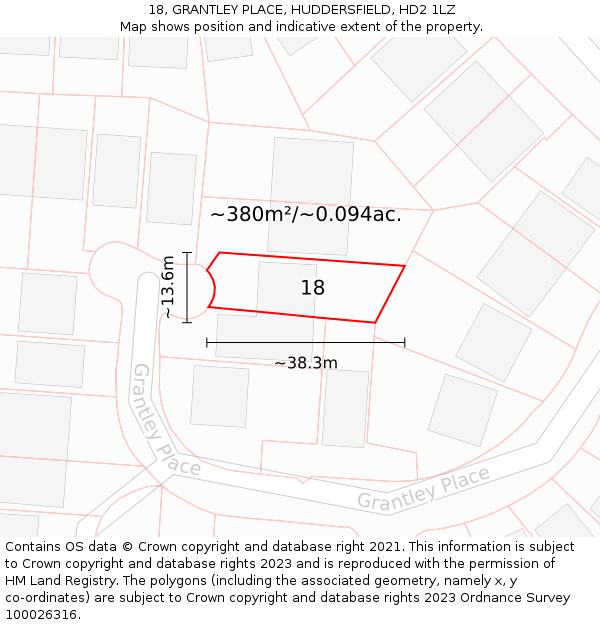 18, GRANTLEY PLACE, HUDDERSFIELD, HD2 1LZ: Plot and title map