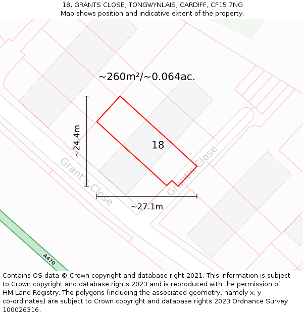 18, GRANTS CLOSE, TONGWYNLAIS, CARDIFF, CF15 7NG: Plot and title map