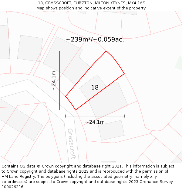 18, GRASSCROFT, FURZTON, MILTON KEYNES, MK4 1AS: Plot and title map