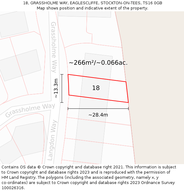 18, GRASSHOLME WAY, EAGLESCLIFFE, STOCKTON-ON-TEES, TS16 0GB: Plot and title map