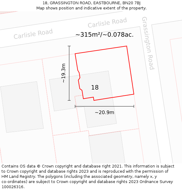 18, GRASSINGTON ROAD, EASTBOURNE, BN20 7BJ: Plot and title map