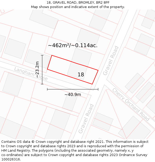 18, GRAVEL ROAD, BROMLEY, BR2 8PF: Plot and title map