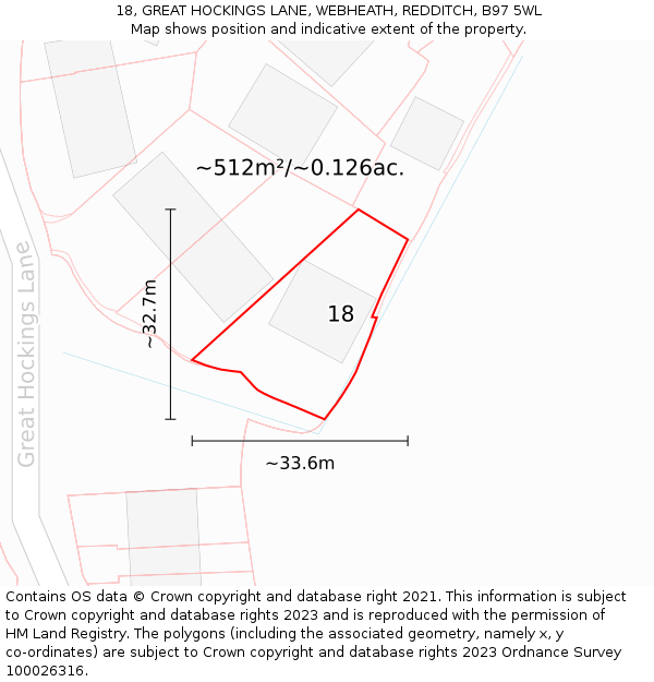 18, GREAT HOCKINGS LANE, WEBHEATH, REDDITCH, B97 5WL: Plot and title map