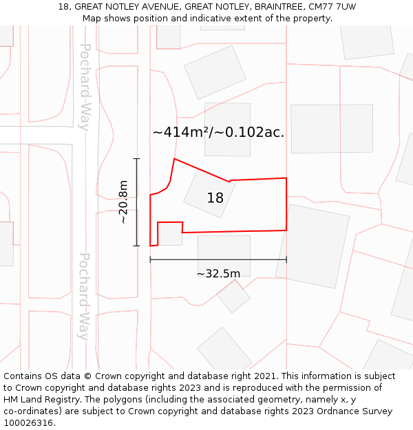 18, GREAT NOTLEY AVENUE, GREAT NOTLEY, BRAINTREE, CM77 7UW: Plot and title map