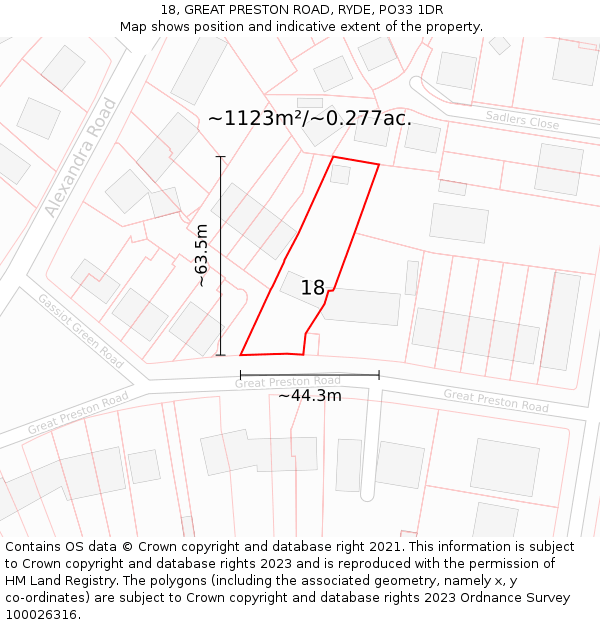 18, GREAT PRESTON ROAD, RYDE, PO33 1DR: Plot and title map