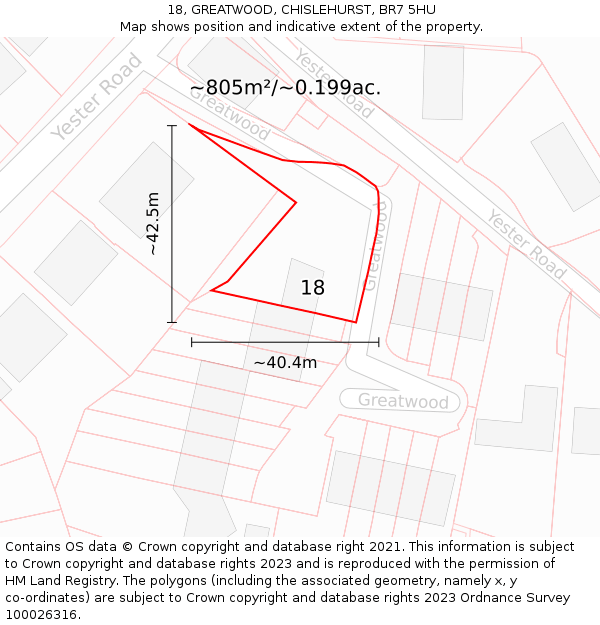 18, GREATWOOD, CHISLEHURST, BR7 5HU: Plot and title map