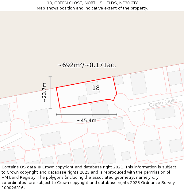 18, GREEN CLOSE, NORTH SHIELDS, NE30 2TY: Plot and title map