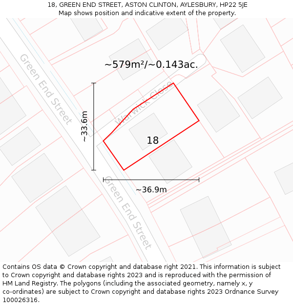 18, GREEN END STREET, ASTON CLINTON, AYLESBURY, HP22 5JE: Plot and title map