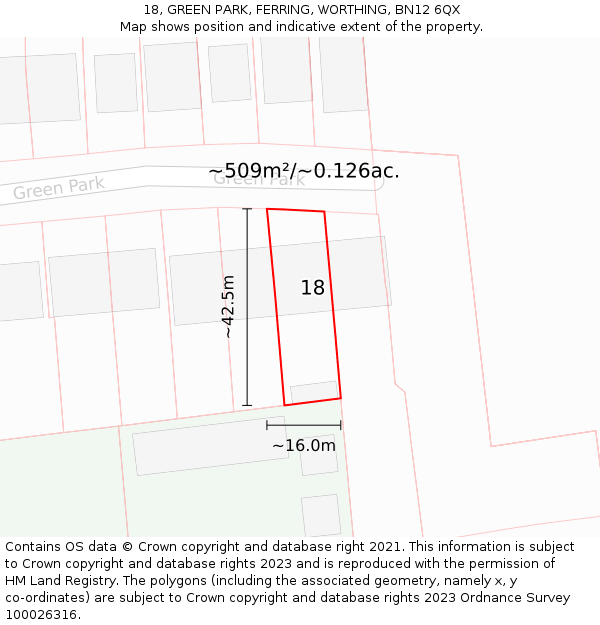 18, GREEN PARK, FERRING, WORTHING, BN12 6QX: Plot and title map