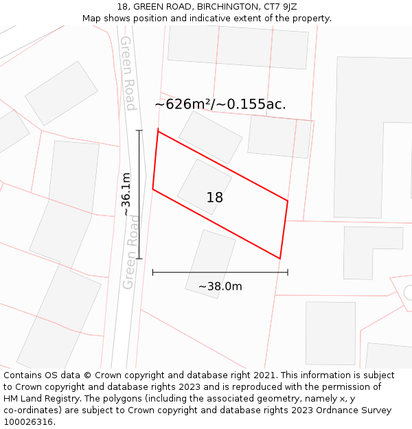 18, GREEN ROAD, BIRCHINGTON, CT7 9JZ: Plot and title map