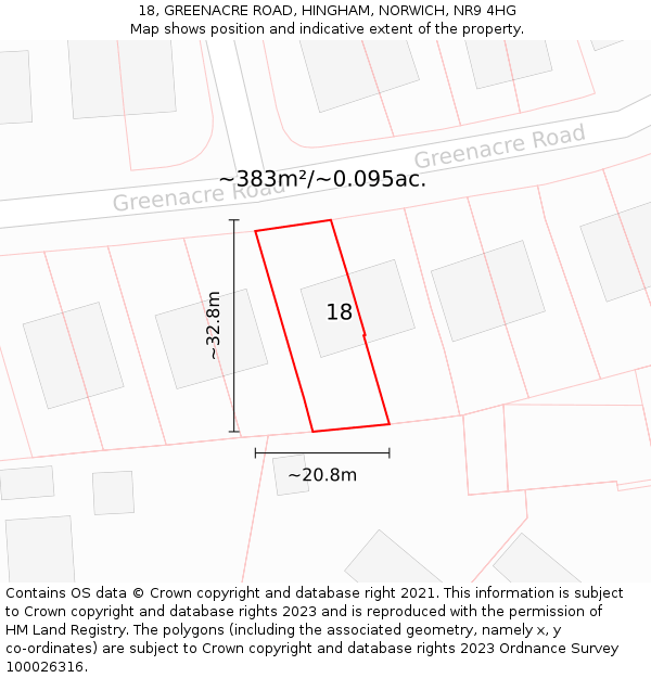 18, GREENACRE ROAD, HINGHAM, NORWICH, NR9 4HG: Plot and title map