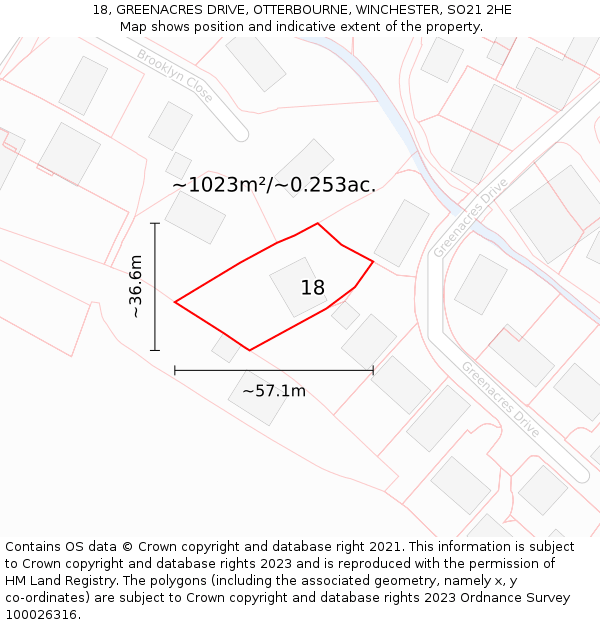 18, GREENACRES DRIVE, OTTERBOURNE, WINCHESTER, SO21 2HE: Plot and title map