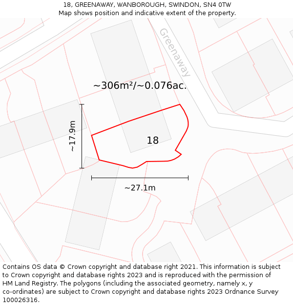 18, GREENAWAY, WANBOROUGH, SWINDON, SN4 0TW: Plot and title map