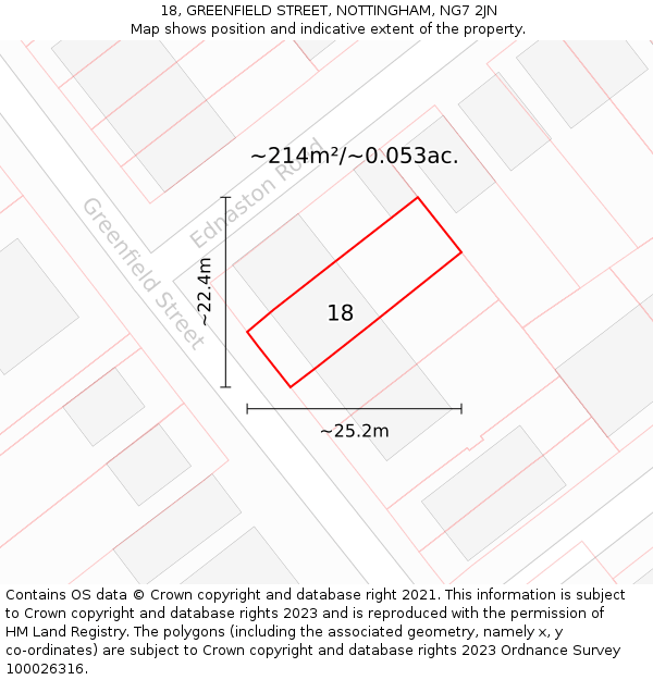 18, GREENFIELD STREET, NOTTINGHAM, NG7 2JN: Plot and title map