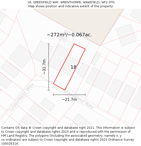 18, GREENFIELD WAY, WRENTHORPE, WAKEFIELD, WF2 0TN: Plot and title map