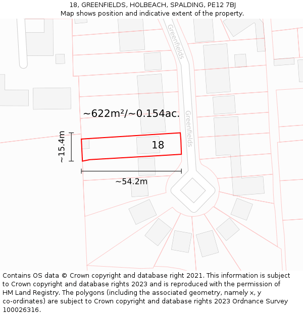18, GREENFIELDS, HOLBEACH, SPALDING, PE12 7BJ: Plot and title map