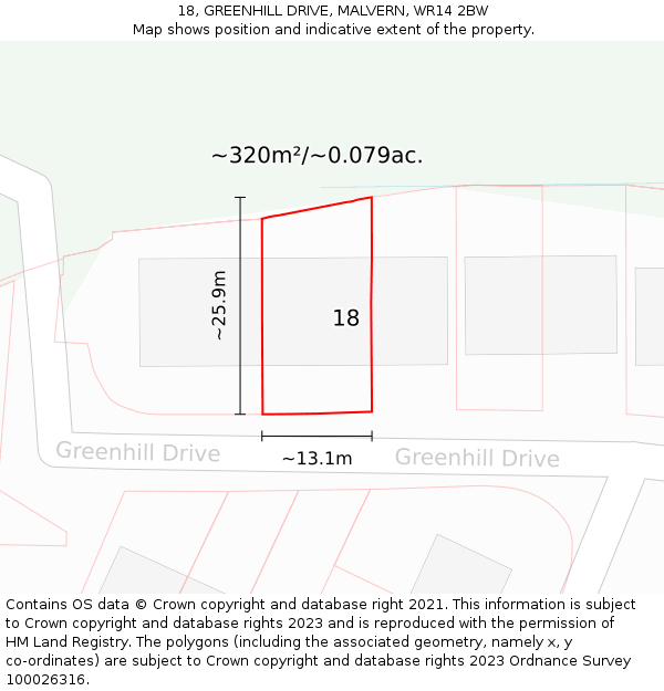 18, GREENHILL DRIVE, MALVERN, WR14 2BW: Plot and title map