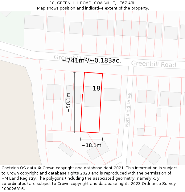 18, GREENHILL ROAD, COALVILLE, LE67 4RH: Plot and title map