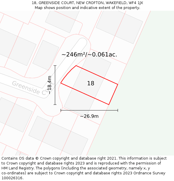 18, GREENSIDE COURT, NEW CROFTON, WAKEFIELD, WF4 1JX: Plot and title map