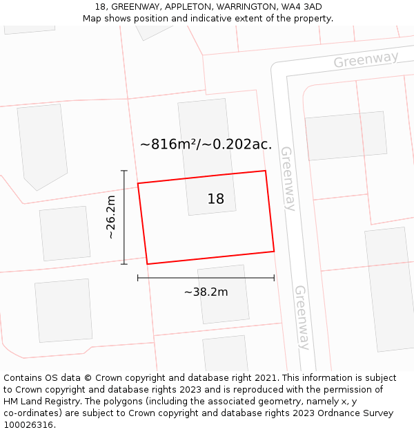 18, GREENWAY, APPLETON, WARRINGTON, WA4 3AD: Plot and title map