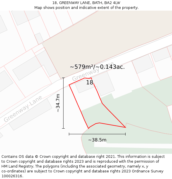 18, GREENWAY LANE, BATH, BA2 4LW: Plot and title map