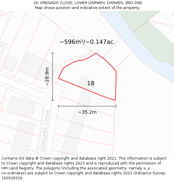 18, GRENADA CLOSE, LOWER DARWEN, DARWEN, BB3 0SB: Plot and title map