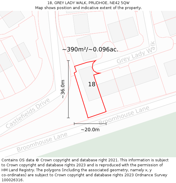 18, GREY LADY WALK, PRUDHOE, NE42 5QW: Plot and title map