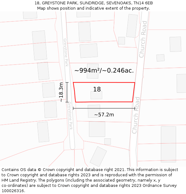 18, GREYSTONE PARK, SUNDRIDGE, SEVENOAKS, TN14 6EB: Plot and title map