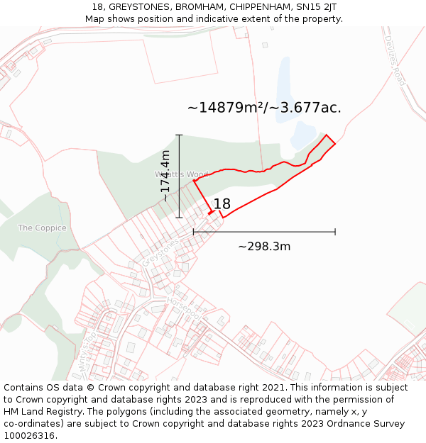 18, GREYSTONES, BROMHAM, CHIPPENHAM, SN15 2JT: Plot and title map
