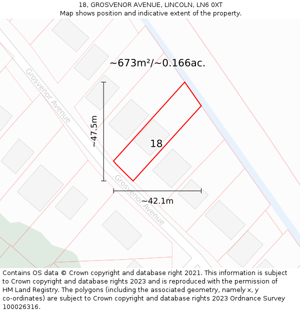 18, GROSVENOR AVENUE, LINCOLN, LN6 0XT: Plot and title map