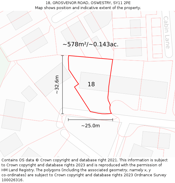 18, GROSVENOR ROAD, OSWESTRY, SY11 2PE: Plot and title map