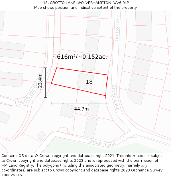 18, GROTTO LANE, WOLVERHAMPTON, WV6 9LP: Plot and title map