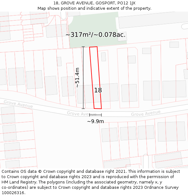 18, GROVE AVENUE, GOSPORT, PO12 1JX: Plot and title map