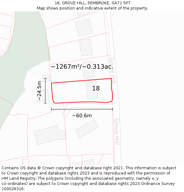 18, GROVE HILL, PEMBROKE, SA71 5PT: Plot and title map