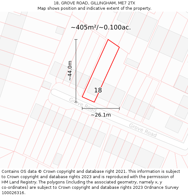 18, GROVE ROAD, GILLINGHAM, ME7 2TX: Plot and title map
